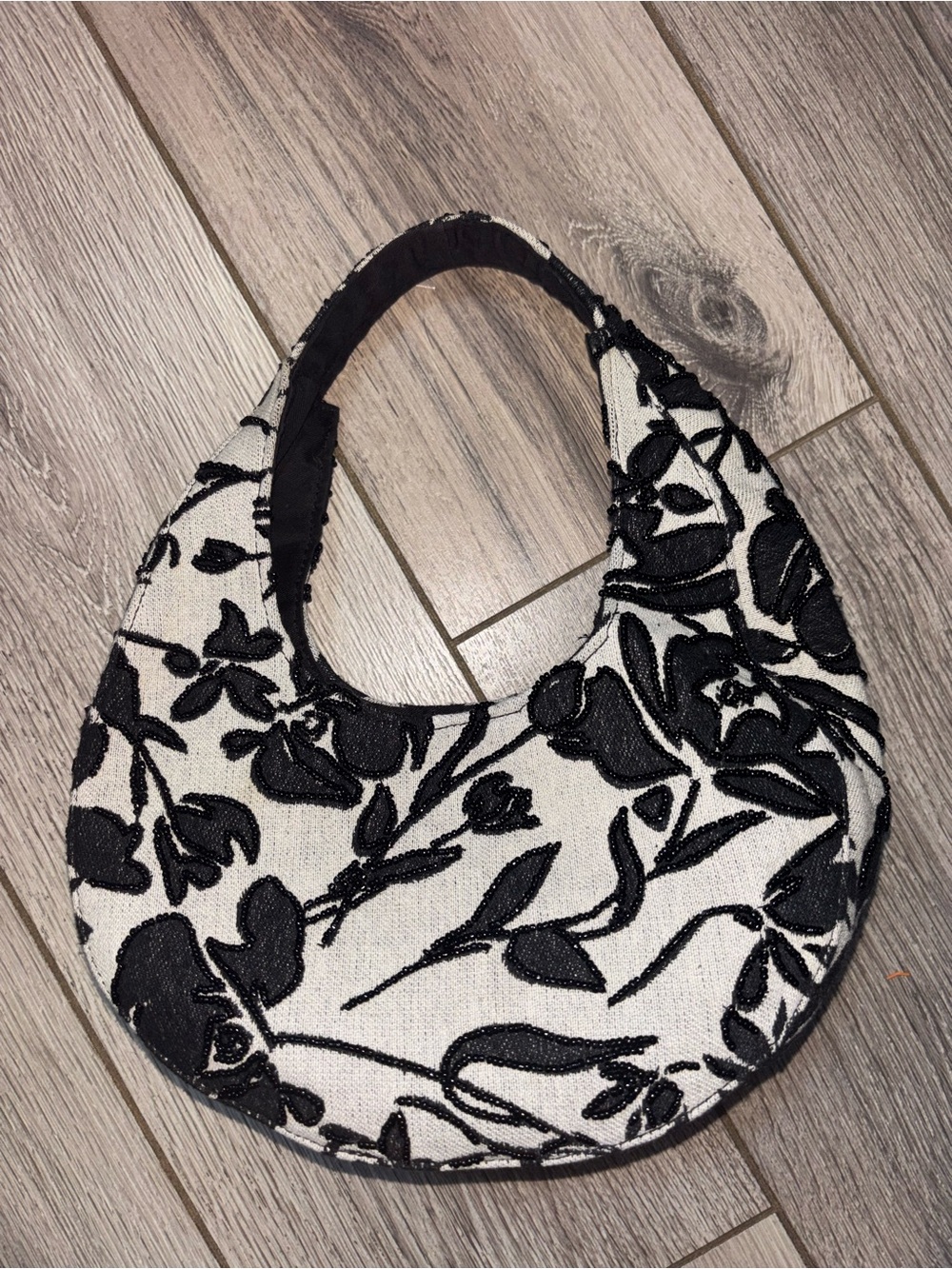 Black & White Floral Crescent Shoulder Bag - Women Bags